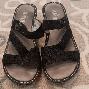 Alegria Black Sparkle Open-Toe Slide Sandals